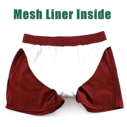 Rexcyril Men's Athletic Gym Workout Shorts 3 Inch Quick Dry Running Bodybuilding Short Shorts with Liner and Zipper Pockets, Win Red, Medium - Image 5
