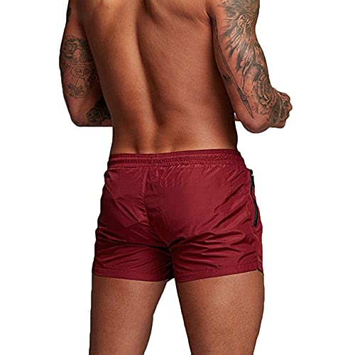 Rexcyril Men's Athletic Gym Workout Shorts 3 Inch Quick Dry Running Bodybuilding Short Shorts with Liner and Zipper Pockets, Win Red, Medium - Image 2