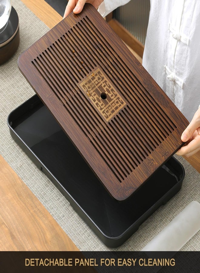 Jotsport 17 Inch Bamboo Chinese Gongfu Tea Tray with Water Storage Drainage for Kung Fu Tea Set, (Large, Black) - Image 4