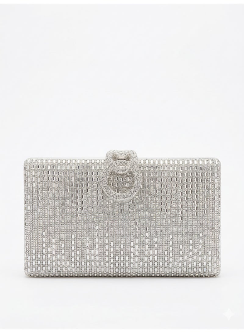 لايف ستيلاش  حقيبة سهرة أنيقة وجذابة بحزام كتف وقفل دائري - فضي ZS-9 - Image 1