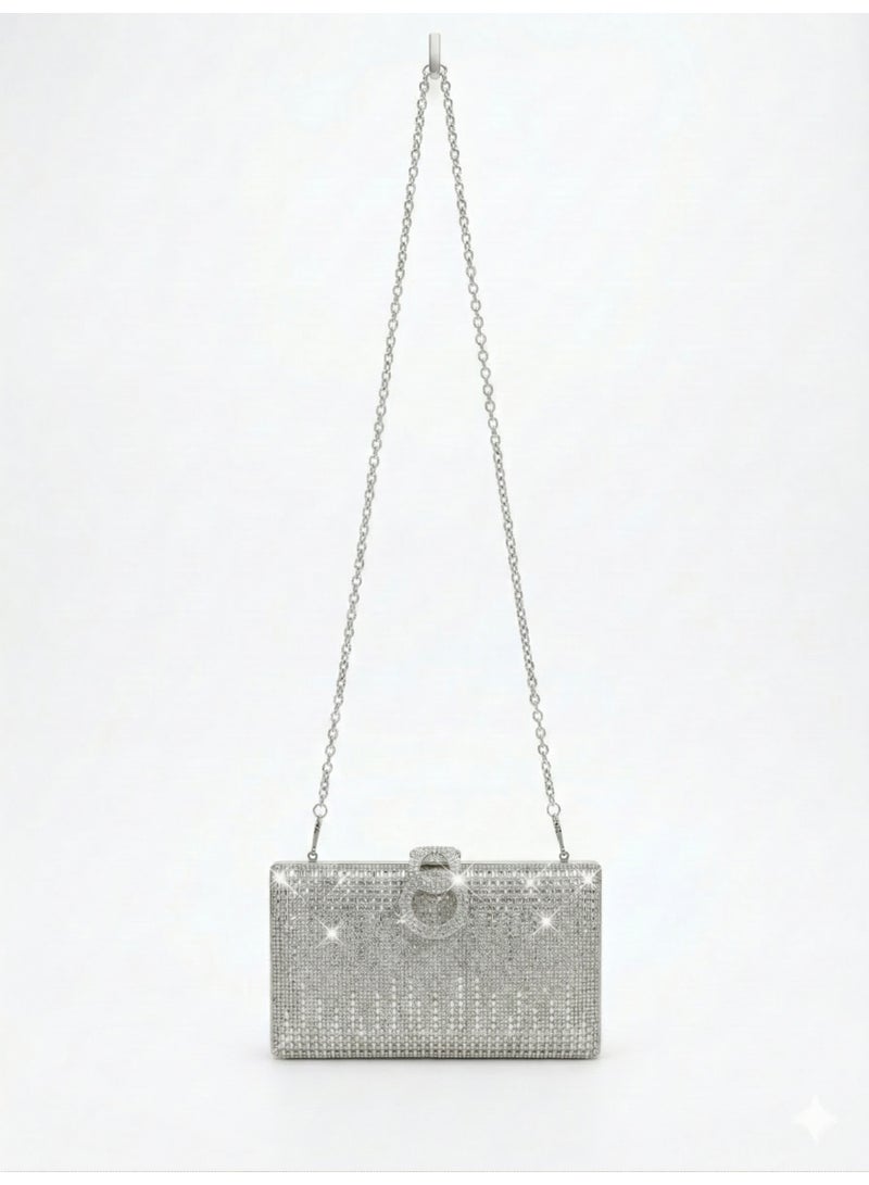 لايف ستيلاش  حقيبة سهرة أنيقة وجذابة بحزام كتف وقفل دائري - فضي ZS-9 - Image 2