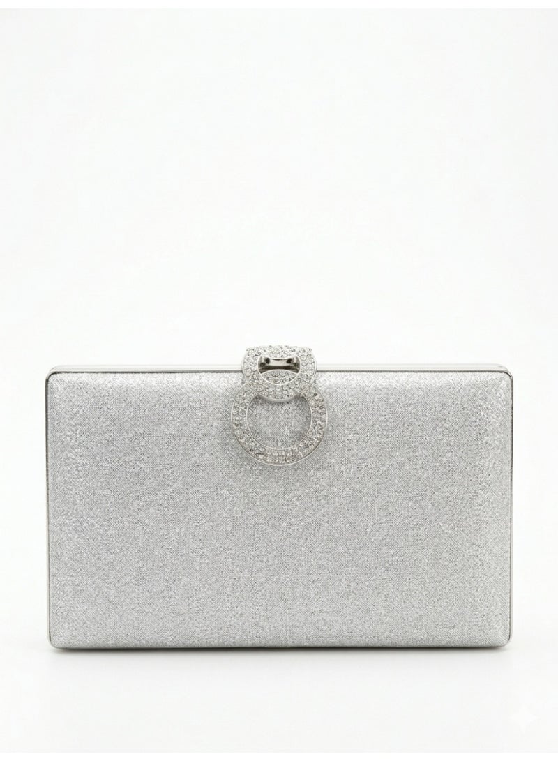 لايف ستيلاش  حقيبة سهرة أنيقة وجذابة بحزام كتف وقفل دائري - فضي ZS-9 - Image 3