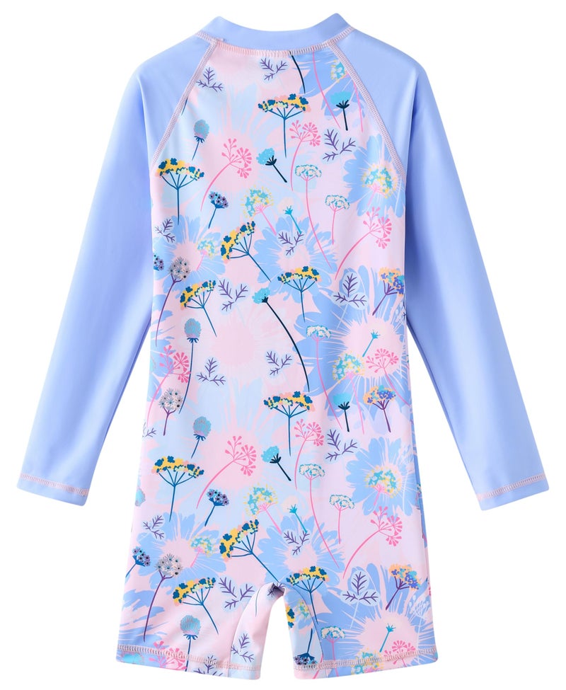 UMELOK Girls Rash Guard Swimsuits Long Sleeve One Piece Swimwear with UPF 50+ Sun Protection Zipper Bathing Suits Blue Pink Flower,4T - Image 2