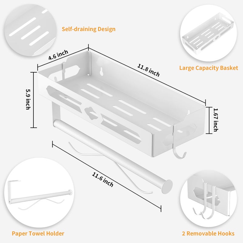 GAGUIUP White Paper Towel Holder Wall Mount with Shelf - Adhesive Hand Towel Rack, Space-Saving for Bathroom, Kitchen, RV Camper - Image 3