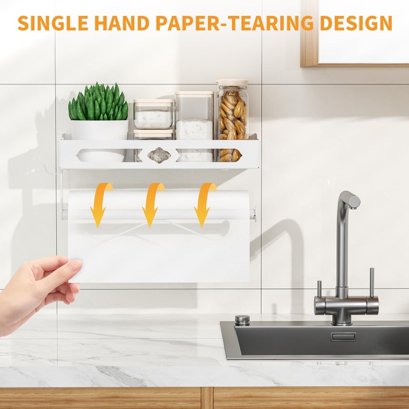 GAGUIUP White Paper Towel Holder Wall Mount with Shelf - Adhesive Hand Towel Rack, Space-Saving for Bathroom, Kitchen, RV Camper - Image 4