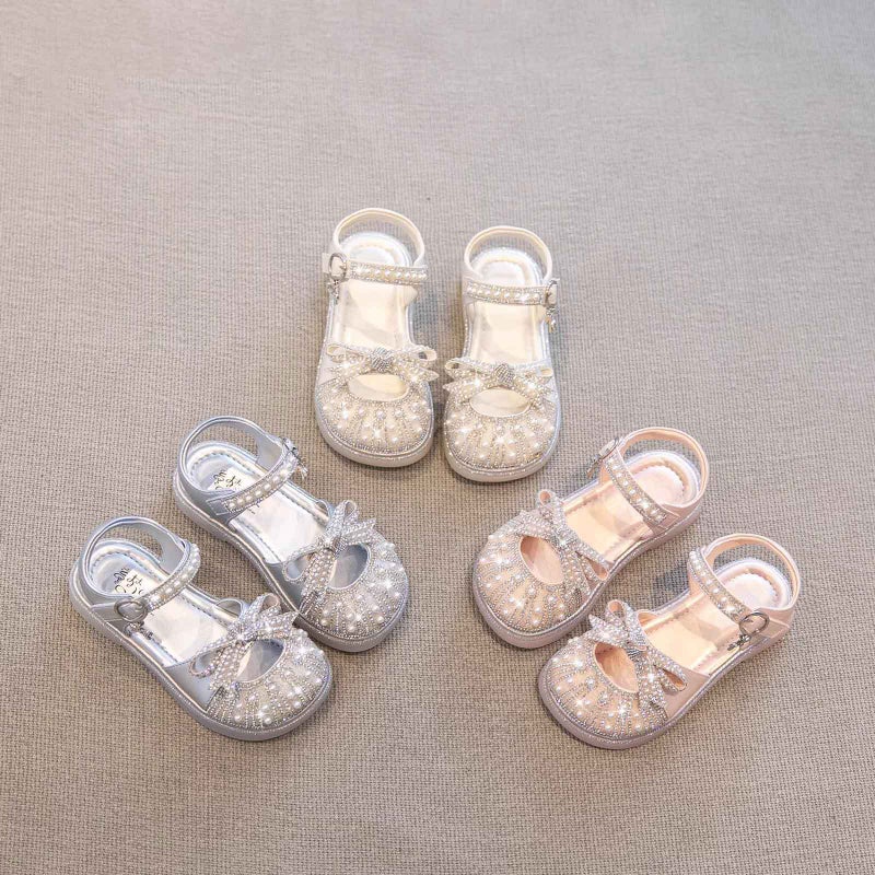 Girls Sandals Shiny Princess Shoes Children'S Baotou Summer Crystal Sandals Soft Sole Girls Dress Shoes - Image 3