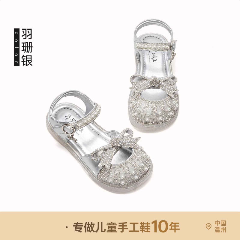 Girls Sandals Shiny Princess Shoes Children'S Baotou Summer Crystal Sandals Soft Sole Girls Dress Shoes - Image 1