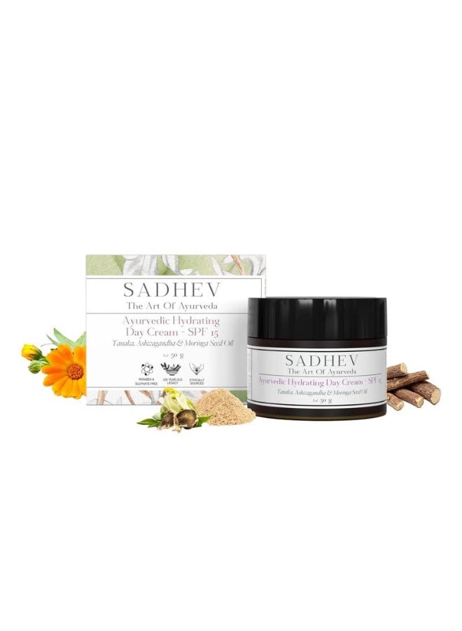 Sadhev Ayurvedic Hydrating Day Cream SPF 15 with Goodness of Tanaka, Ashwagandha & Moringa Seed Oil - 50gm (Pack of 1)_GWP - Image 1