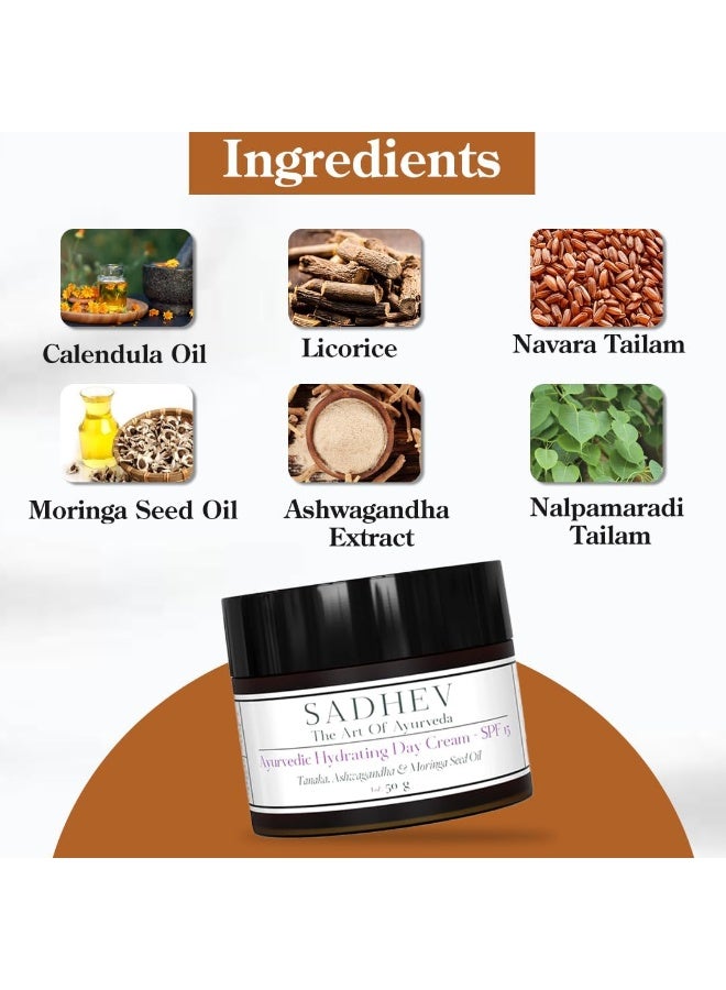 Sadhev Ayurvedic Hydrating Day Cream SPF 15 with Goodness of Tanaka, Ashwagandha & Moringa Seed Oil - 50gm (Pack of 1)_GWP - Image 4