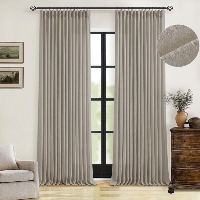 TWODRAPES Taupe Burlywood Pinch Pleated Linen Curtains 96 Inches Long for Living Room Bedroom 2 Panels Light Filtering Pinch Pleat Hooks Rings Back Tab Neutral Country Farmhouse 96 Inch Window Curtain Drapes - Image 1