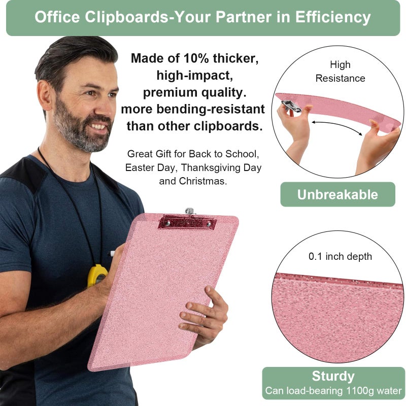 SFLHHDM 1 Pcs Clear Glitter Clipboards, Plastic Clipboard with Pen Holder, Size 8.85 x 12.4 in Shiny Clipboards with Low Profile Clip, Cute Hanging Clipboard for Office School Sparkly Clip Board-Pink - Image 5