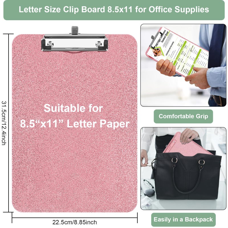 SFLHHDM 1 Pcs Clear Glitter Clipboards, Plastic Clipboard with Pen Holder, Size 8.85 x 12.4 in Shiny Clipboards with Low Profile Clip, Cute Hanging Clipboard for Office School Sparkly Clip Board-Pink - Image 4