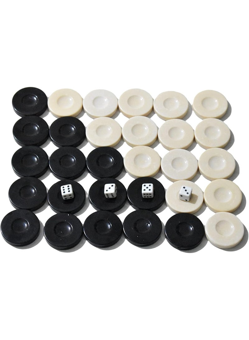 طقم ألعاب قشاط طاولة الطاولة مكون من 30 قطعة لعب (15 رقاقة بيضاء و15 رقاقة سوداء) و4 قطع نرد (2 نرد صغير و2 نرد كبير) - Image 2