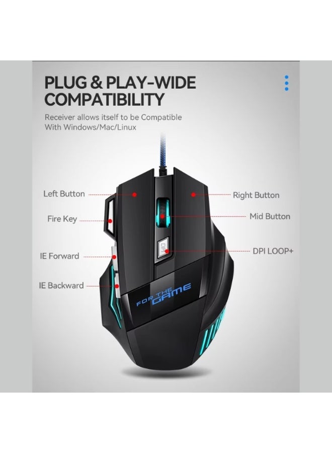 فأرة الألعاب السلكية Divipard M5 بإضاءة RGB – فأرة احترافية للألعاب الإلكترونية تعمل عبر USB 2.0 بمستشعر بصري، مزودة بـ 7 أزرار قابلة للبرمجة، وإعدادات DPI قابلة للتعديل حتى 3600، مع تصميم مريح مناسب لألعاب الكمبيوتر المكتبي واللابتوب. - Image 4