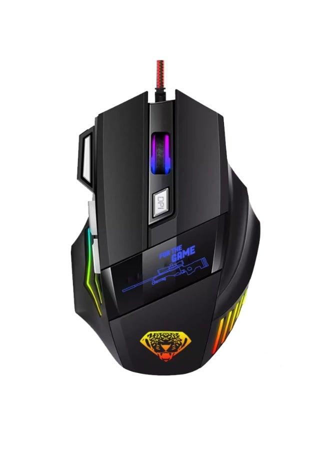 فأرة الألعاب السلكية Divipard M5 بإضاءة RGB – فأرة احترافية للألعاب الإلكترونية تعمل عبر USB 2.0 بمستشعر بصري، مزودة بـ 7 أزرار قابلة للبرمجة، وإعدادات DPI قابلة للتعديل حتى 3600، مع تصميم مريح مناسب لألعاب الكمبيوتر المكتبي واللابتوب. - Image 1