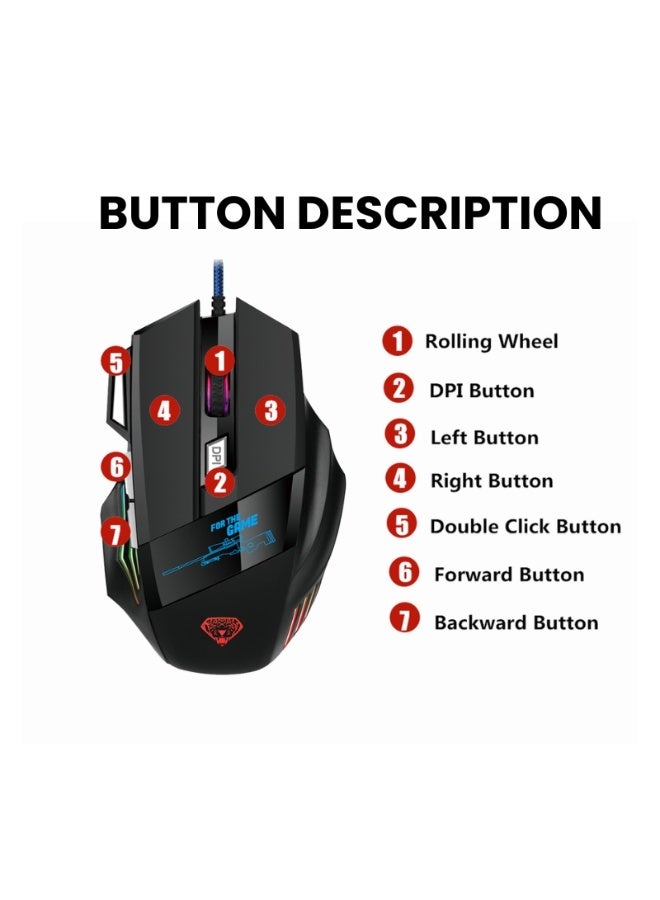 فأرة الألعاب السلكية Divipard M5 بإضاءة RGB – فأرة احترافية للألعاب الإلكترونية تعمل عبر USB 2.0 بمستشعر بصري، مزودة بـ 7 أزرار قابلة للبرمجة، وإعدادات DPI قابلة للتعديل حتى 3600، مع تصميم مريح مناسب لألعاب الكمبيوتر المكتبي واللابتوب. - Image 3