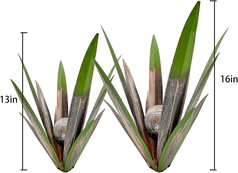 LCJECV Metal Agave Plant Garden Art, 2 Pack Big Tequila Rustic Sculpture, Rustic Metal Agave Plants Lawn Home Ornaments, for Yard Stakes, Garden Figurines, Outdoor Patio (2 PCS Green with Light) - Image 2