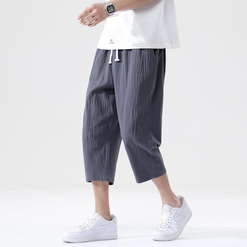 Summer Cotton-Linen Mens Casual Capris Lake Blue  - Image 2