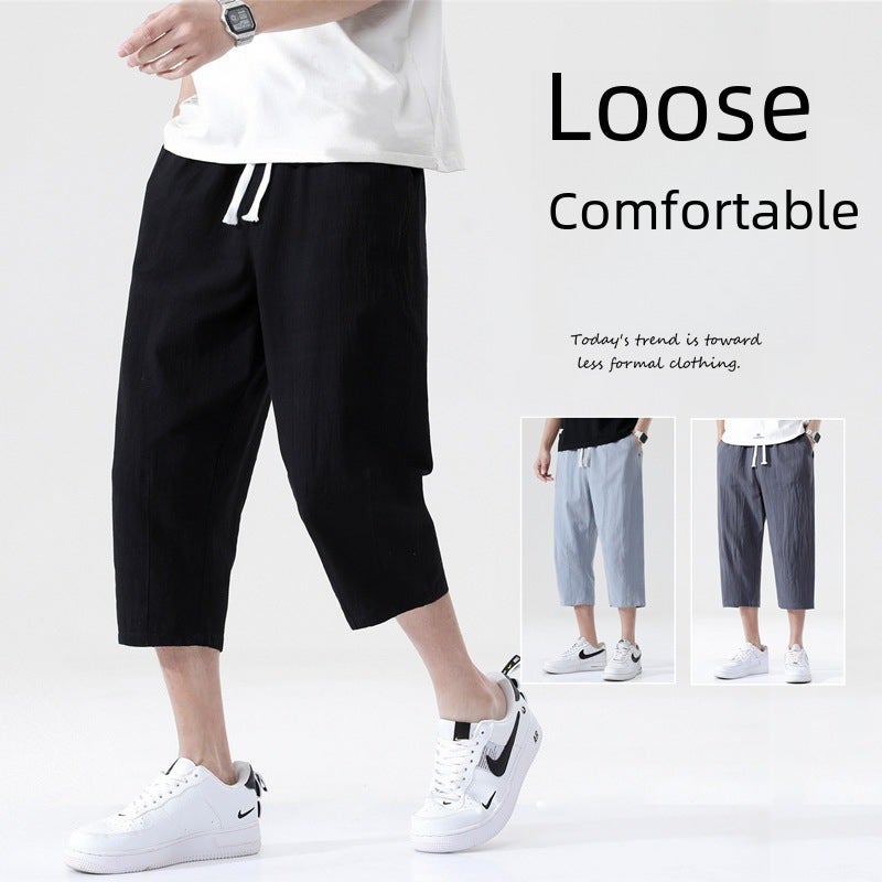 Summer Cotton-Linen Mens Casual Capris Lake Blue  - Image 5