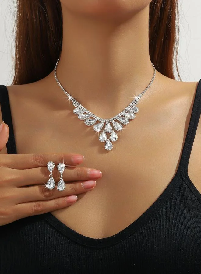 Take Two Silver Crystal Necklace with Earrings Set