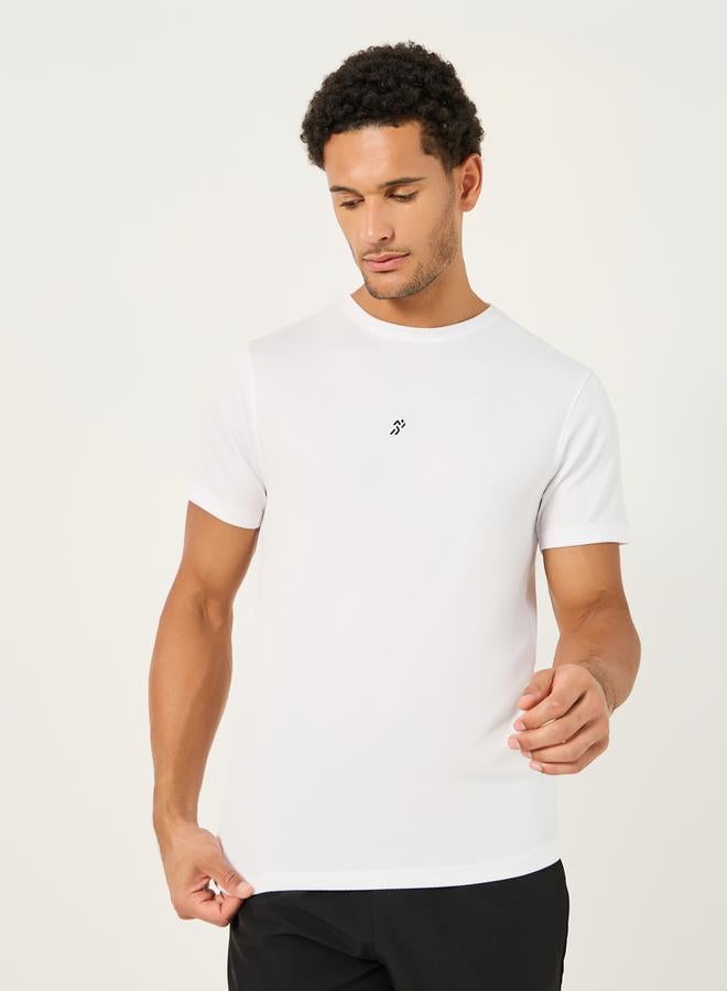Styli Textured Logo Print Back Striped Detail T-Shirt  - Image 1