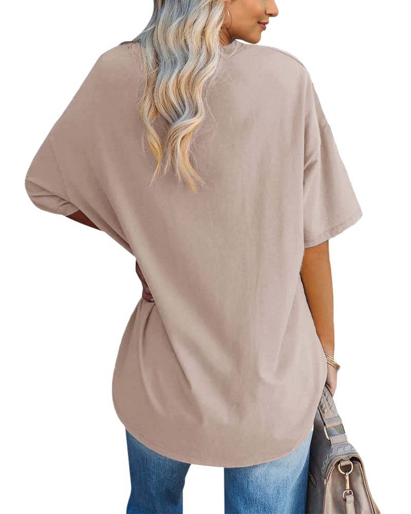 Fazortev Womens Oversized Queen Of Hearts Graphic T Shirts Casual V Neck Half Sleeve Summer Loose Tees Tunic Tops Khaki - Image 2