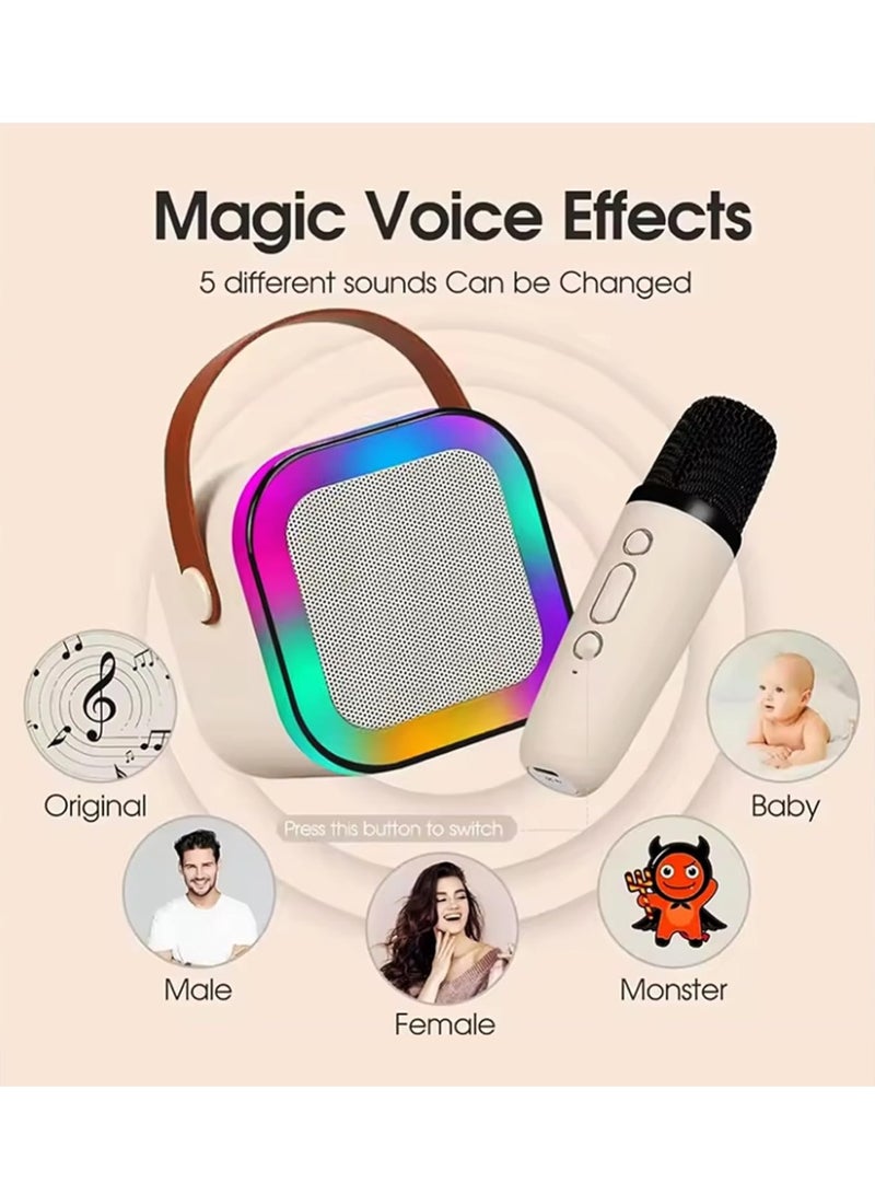 Karaoke Mini Portable Bluetooth Speaker for Kids, Adults 2 Bluetooth Wireless Microphones Colorful Lights Ideal (Pink, Dual Mic - Image 2