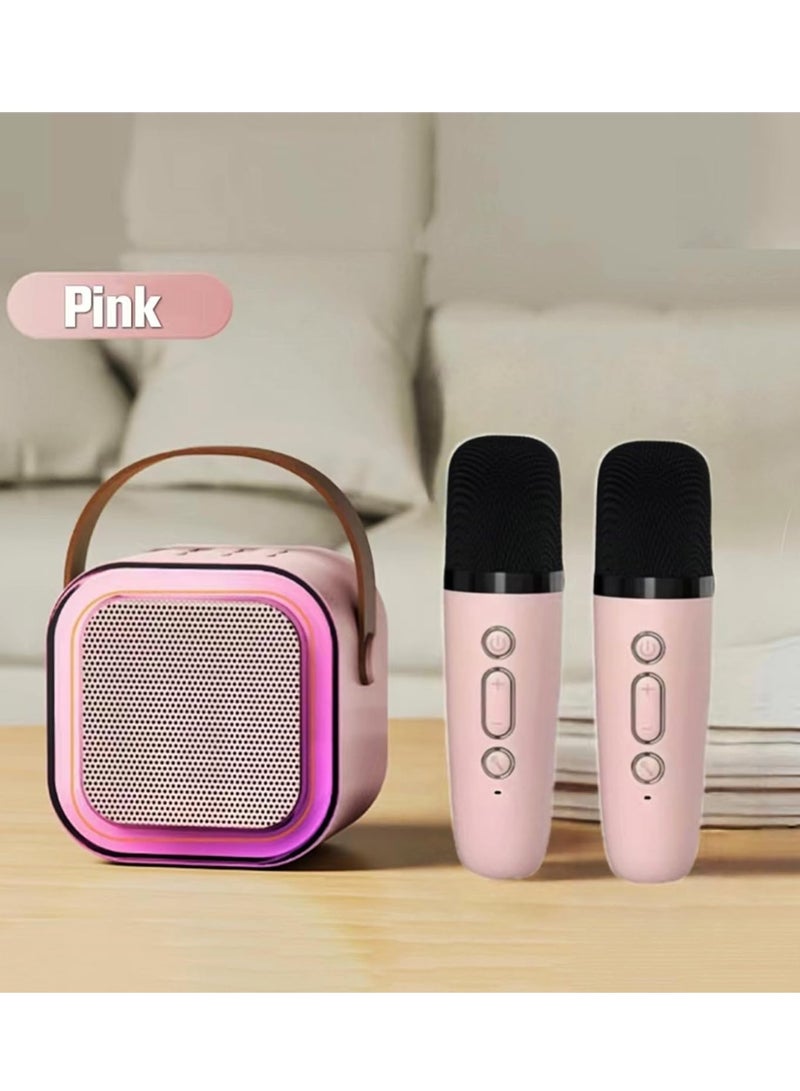 Karaoke Mini Portable Bluetooth Speaker for Kids, Adults 2 Bluetooth Wireless Microphones Colorful Lights Ideal (Pink, Dual Mic - Image 5