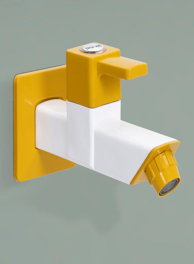Planet ABS Plastic Single Lever Bib Tap with Water Saving Nozzle/Kitchen Sink Faucet/Bathroom Accessories - Long Body (Yellow & White) - Image 1