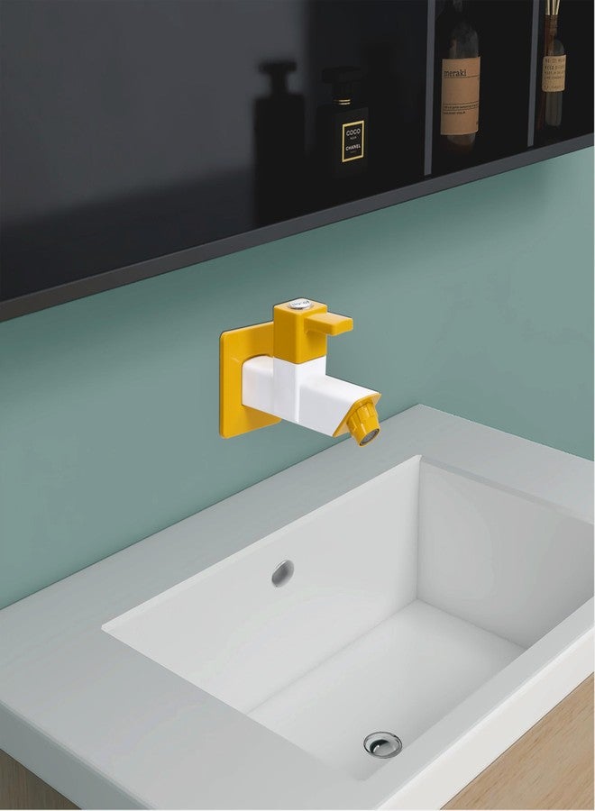 Planet ABS Plastic Single Lever Bib Tap with Water Saving Nozzle/Kitchen Sink Faucet/Bathroom Accessories - Long Body (Yellow & White) - Image 2