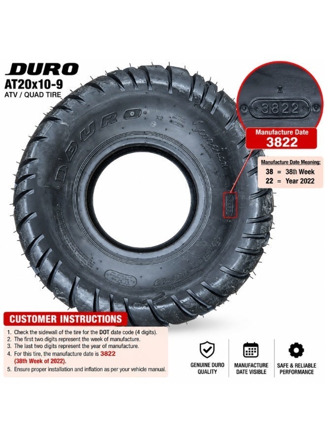 Duro AT20x10-9 ATV UTV Tire, 20x10-9 All-Terrain Off-Road Tire, 4 Ply Tubeless Tire for 9-Inch Rim, Aggressive Tread for Dirt, Sand, Gravel & Mud - Image 5