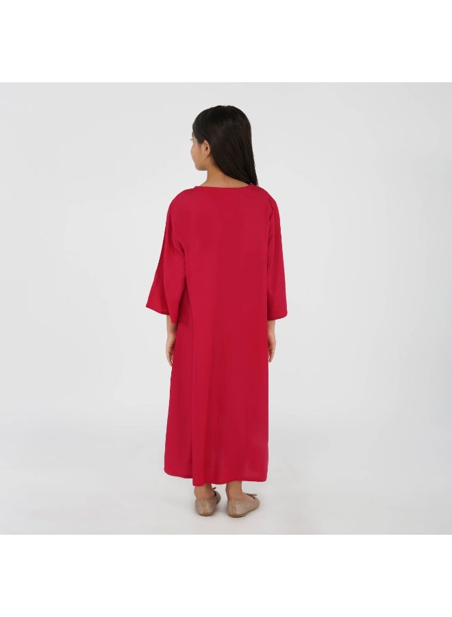 Linelle Kids Jalabiya –  Maxi with Scalloped V-Neck and Thread Work Detailing - Image 2
