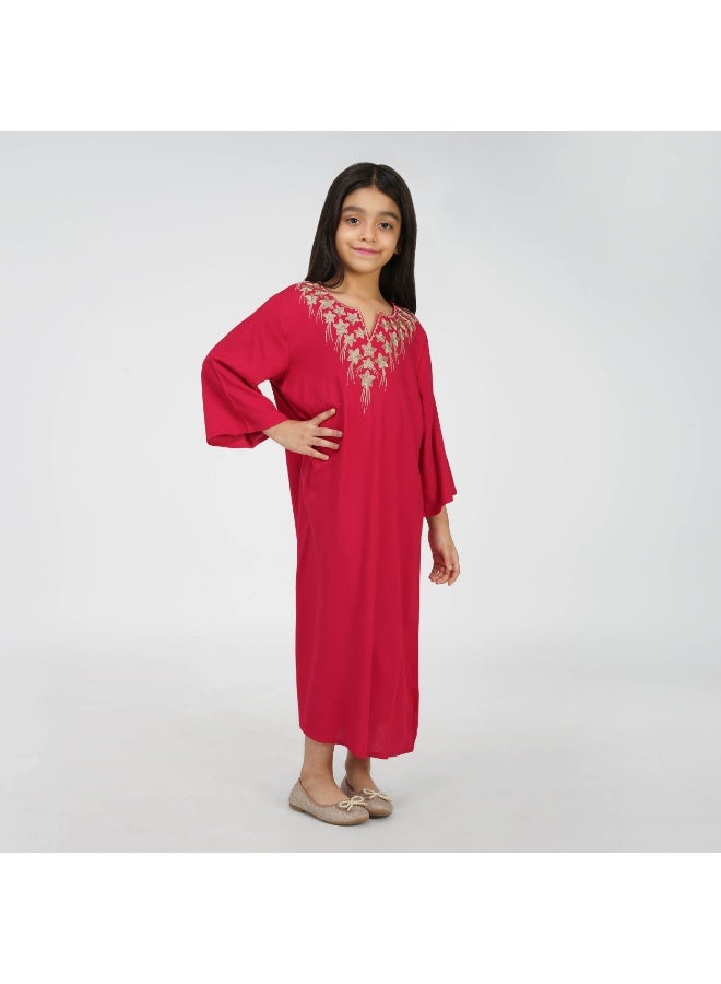Linelle Kids Jalabiya –  Maxi with Scalloped V-Neck and Thread Work Detailing - Image 5