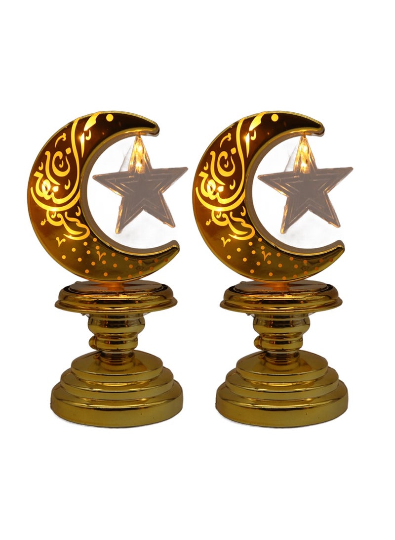 Yuwell 2 Pcs Battery Operated Ramadan Decoration Light LED Moon Stars Decoration Night Light Desk Lamp For Indoor And Outdoor Decoration Led Lamp (AAAX3 Required Not Included) - Image 1