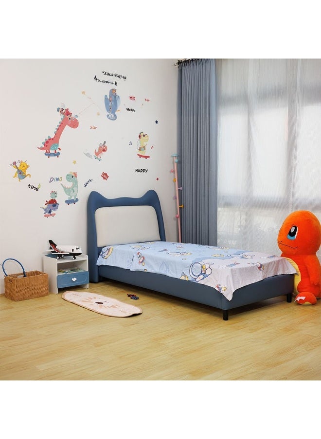 DANUBE HOME Knight Upholstered Kids Bed 90×200 Cm – Stylish Single Bed With Headboard, Modern Teen/Child Bedroom Furniture Blue & Light Grey - Image 1