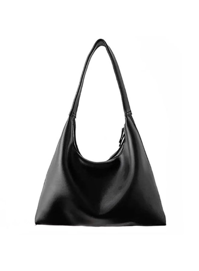 Women's Soft Faux Leather Hobo Shoulder Bag, Black, Double Zipper, 35x19x10 cm - Image 1