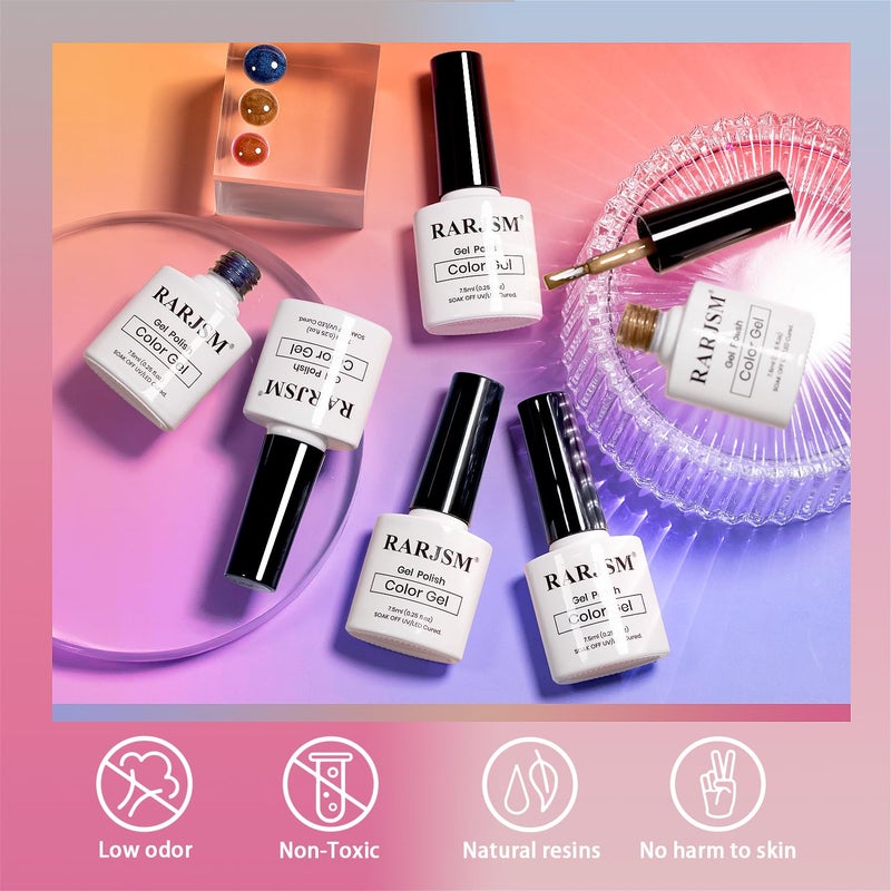 RARJSM Ceramics Glitter Cat Eye Gel Nail Polish Set 6Pcs Pink Light Purple Gold Brown Blue Velvet Shimmer Smoothie Cateye Gel Polish with Magnetic Stick UV LED Curing Require Home Salon Nail Design - Image 5