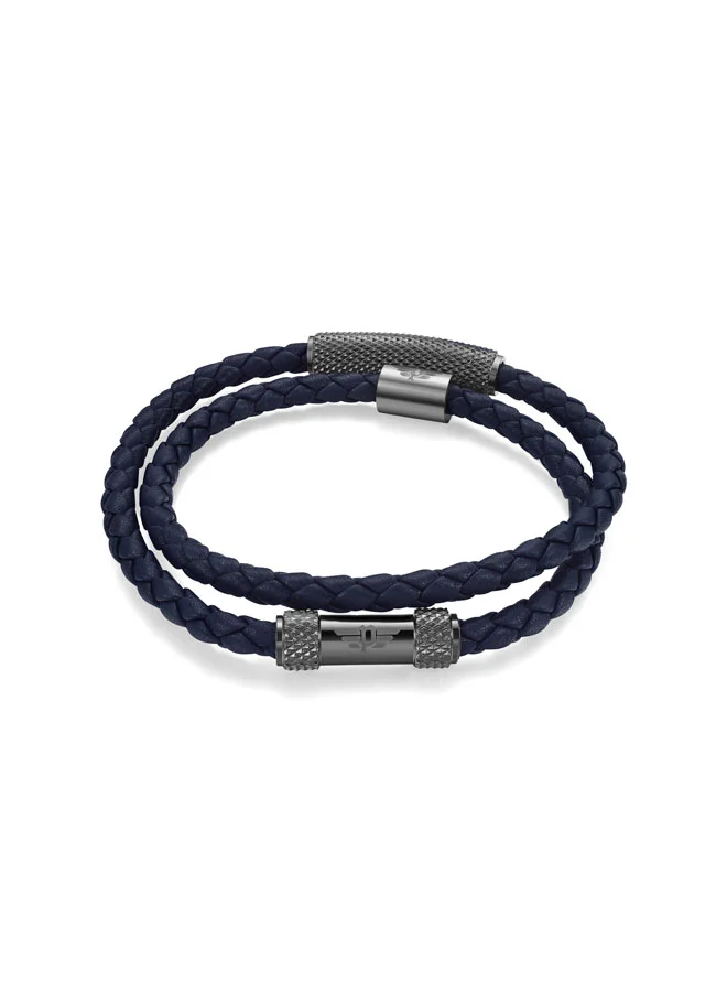بوليس Urban Texture Men's Double Wrap Blue Leather Bracelet 200mm
