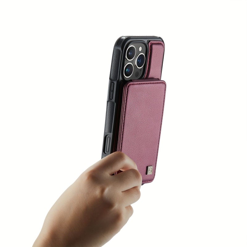 Down Flip Card Holder Magnetic Buckle Wallet Faux Leather Stand Case with RFID Anti Theft Function for iPhone 11 Red - Image 5