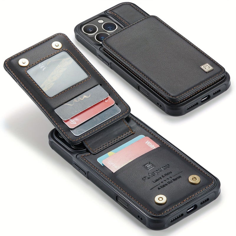 Down Flip Card Holder Magnetic Buckle Wallet Faux Leather Stand Case with RFID Anti Theft Function for iPhone 11 Red - Image 4