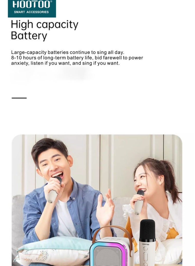 هوتو مكبر صوت كاريوكي بمكرفون وسماعه صغير. مكبر صوت بلوتوث بأضائه متغيرة. سماعه مكبر صوت مع مايكرفون لا سلكي بازرار تحكم. سماعه بلوتوث بصوت قوي وواضح. سماعه سبيكر  بازرار تحكم بالسبيكر. سبيكر بلوتوث بمدخل ذاكرة SD. - Image 3