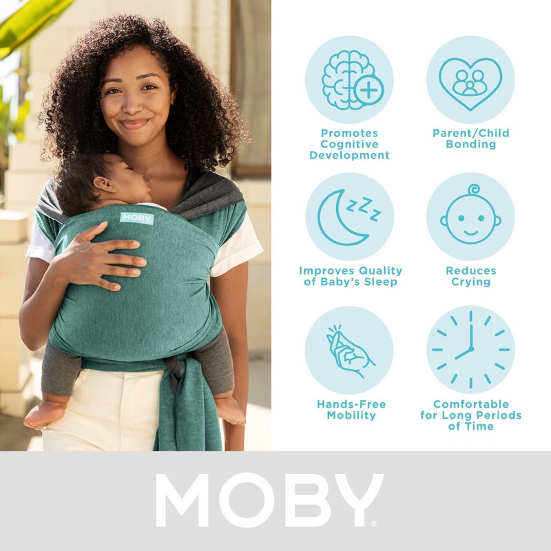 Moby Baby Wrap Carrier Reversible for Newborns to Toddlers (8-33lbs), Infant Sling Carrier, Ultra Lightweight & Hands Free Design, Adjustable for All Body Types (Jade/Grey) - Image 2