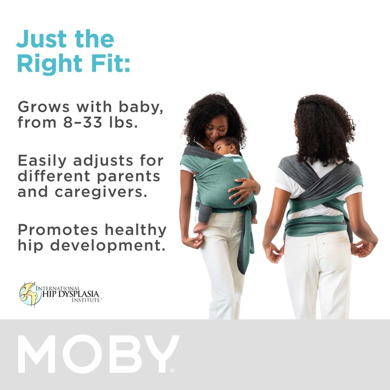 Moby Baby Wrap Carrier Reversible for Newborns to Toddlers (8-33lbs), Infant Sling Carrier, Ultra Lightweight & Hands Free Design, Adjustable for All Body Types (Jade/Grey) - Image 3