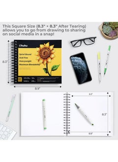 Ohuhu Ohuhu Art Sketchbook, 8.9"×8.3" Marker Pads, 120 LB/200 GSM Heavy Smooth Drawing Papers, 60 Sheets/120 Pages, Portable Spiral Bound Sketch Book, Specially Designed for Alcohol Markers Mother's Day  - Image 5