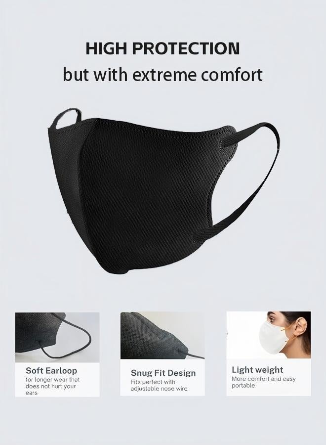 3D 20 PCS 3D Disposable Adult Face Masks, 3-Layer Meltblown Filter Black Masks with Elastic Earloops - Image 3