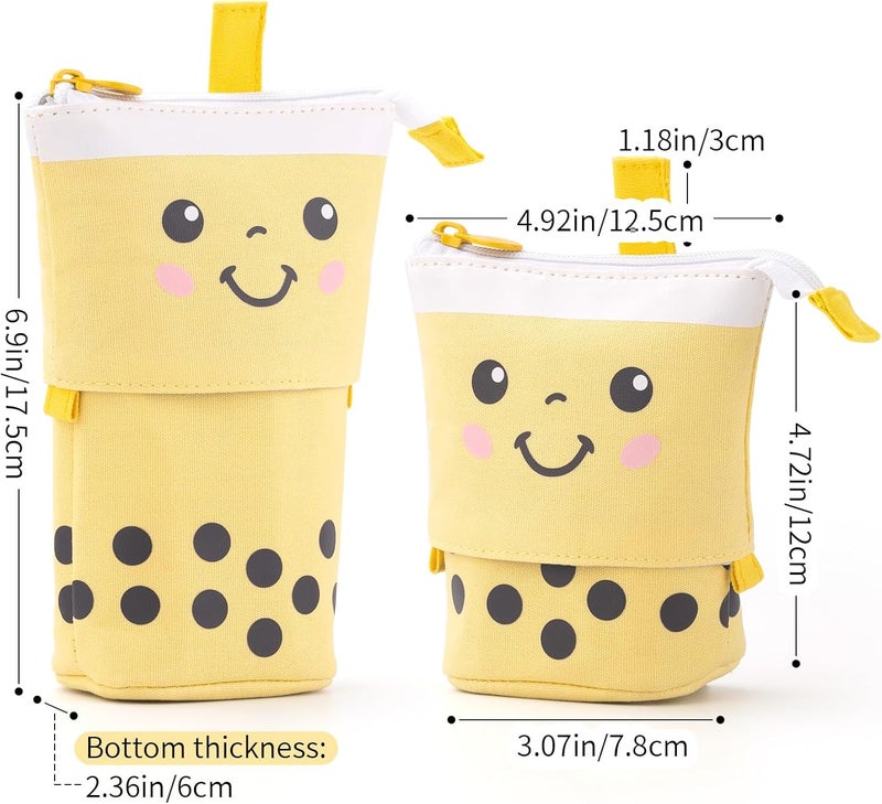 ANGOOBABY Cute Pencil Case Standing Pen Holder Telescopic Makeup Pouch Pop Up Cosmetics Bag with Kawaii Smile Face Stationery case Office Organizer Box for Girls Students Women Adult (Yellow) - Image 4