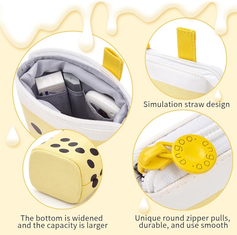ANGOOBABY Cute Pencil Case Standing Pen Holder Telescopic Makeup Pouch Pop Up Cosmetics Bag with Kawaii Smile Face Stationery case Office Organizer Box for Girls Students Women Adult (Yellow) - Image 3