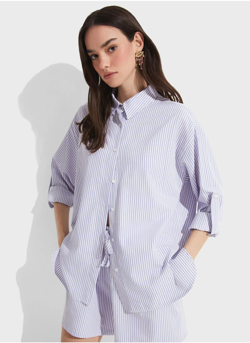 JUNE Striped Button Down Shirt