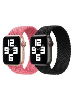 Braided Solo Loop Band Strap for Apple Watch Series 42/44/45mm Pink Punch Strap with Black Strap(set of 2)