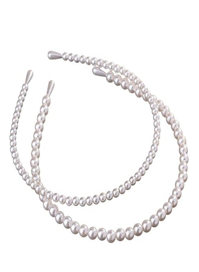 MPK PERFECT Fashion Pearl Headbands,White Faux Pearl Rhinestones Hairbands Bridal Hair Hoop Wedding Hair Accessories Pearl Headbands for Women Girls (PACK OF 2 PCS) - Image 1